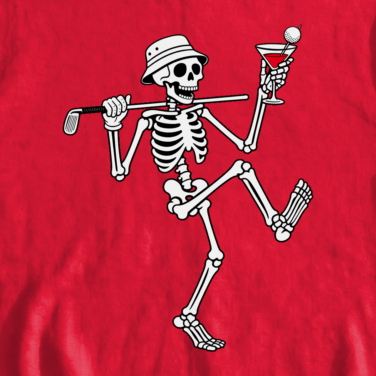 Martini Skeleton Strut Sweatshirt, print close-up on Red