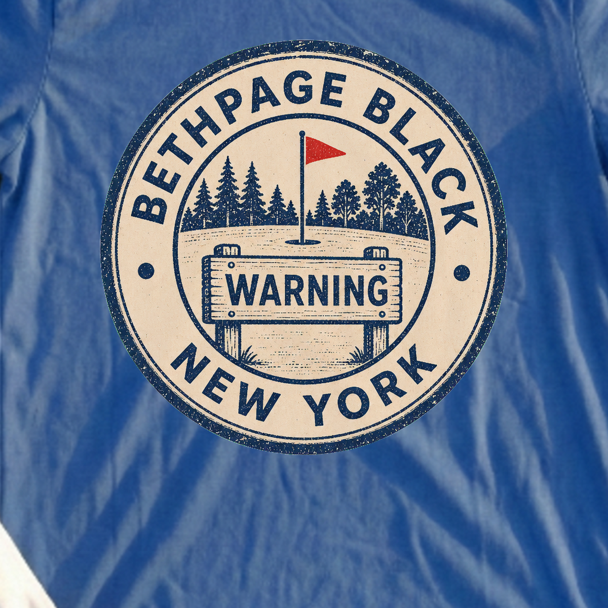 Bethpage Black Passport Stamp Tee, print close-up on Royal