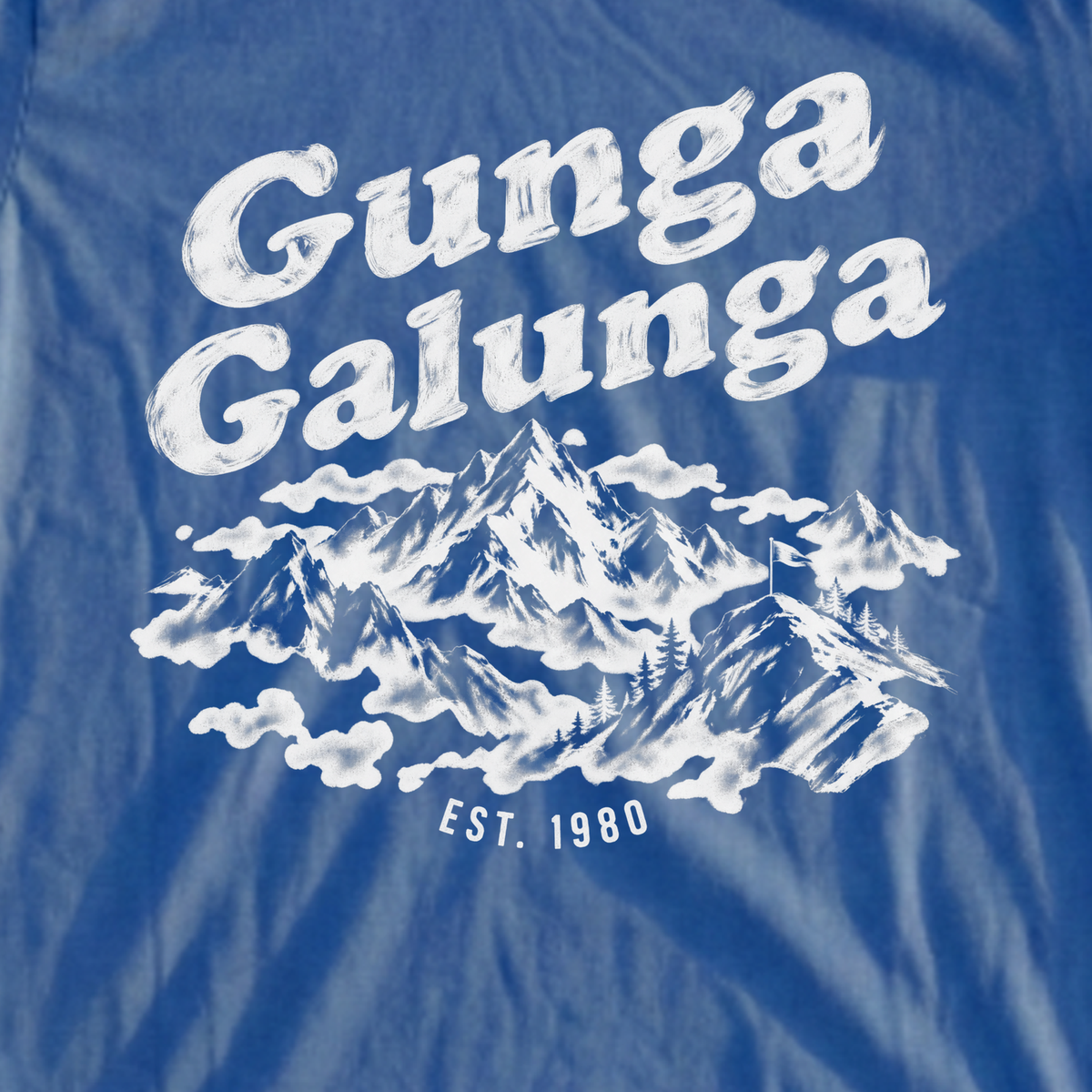 Gunga Galunga Ink Brush Tee, print close-up on Royal