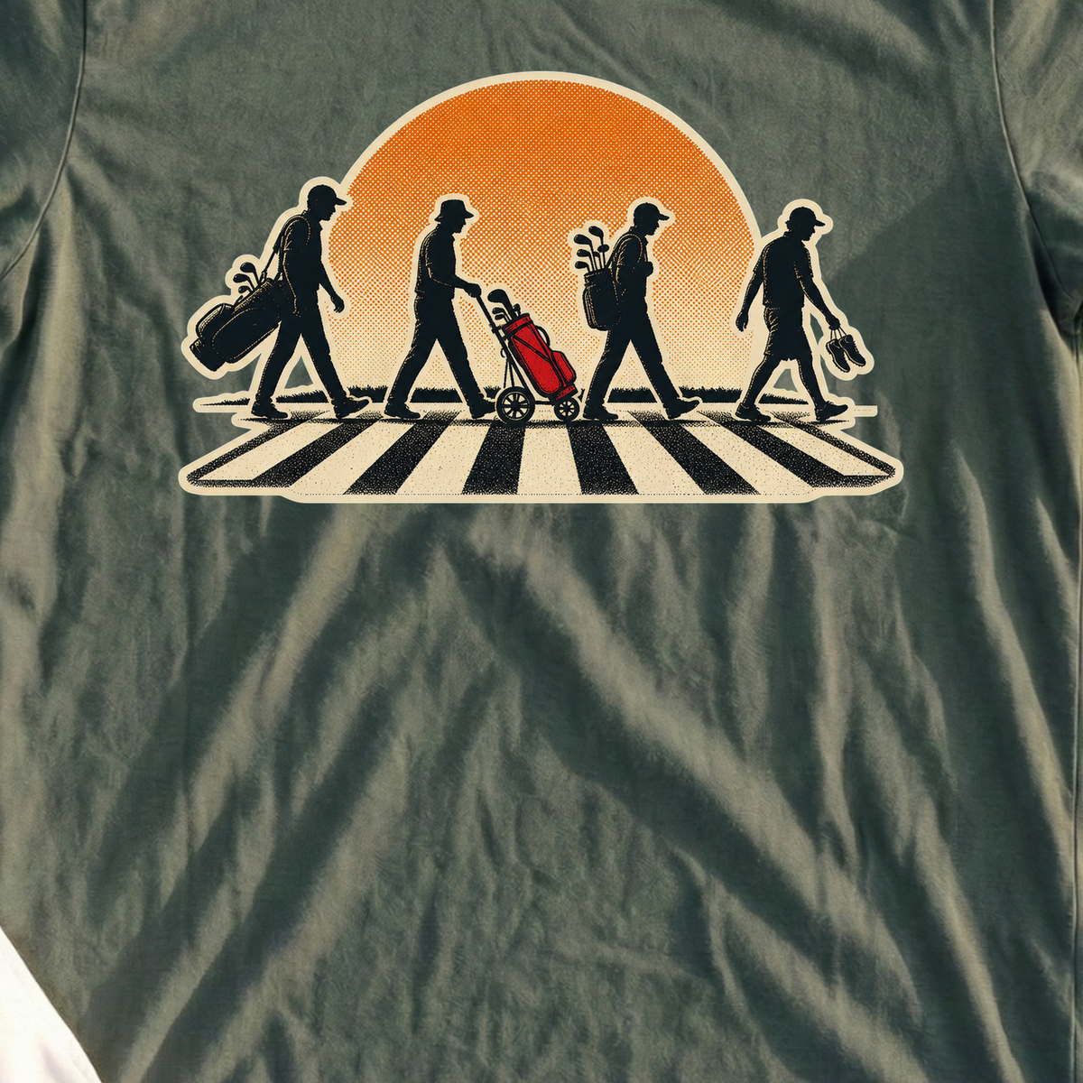 Four Across Tee, print close-up on Military Green