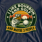 I Like Bourbon And Golf Park Badge Tee, print close-up on Navy