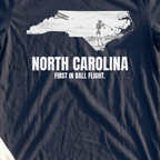 North Carolina First In Ball Flight Tee, print close-up on Navy
