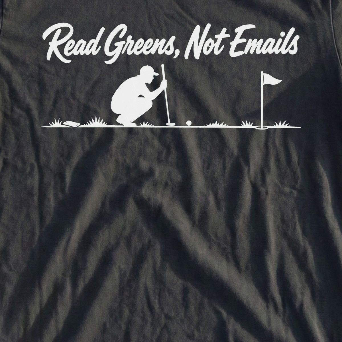 Read Greens Not Emails Tee, print close-up on Black