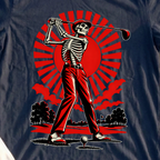 Red Sun Skeleton Tee, print close-up on Navy