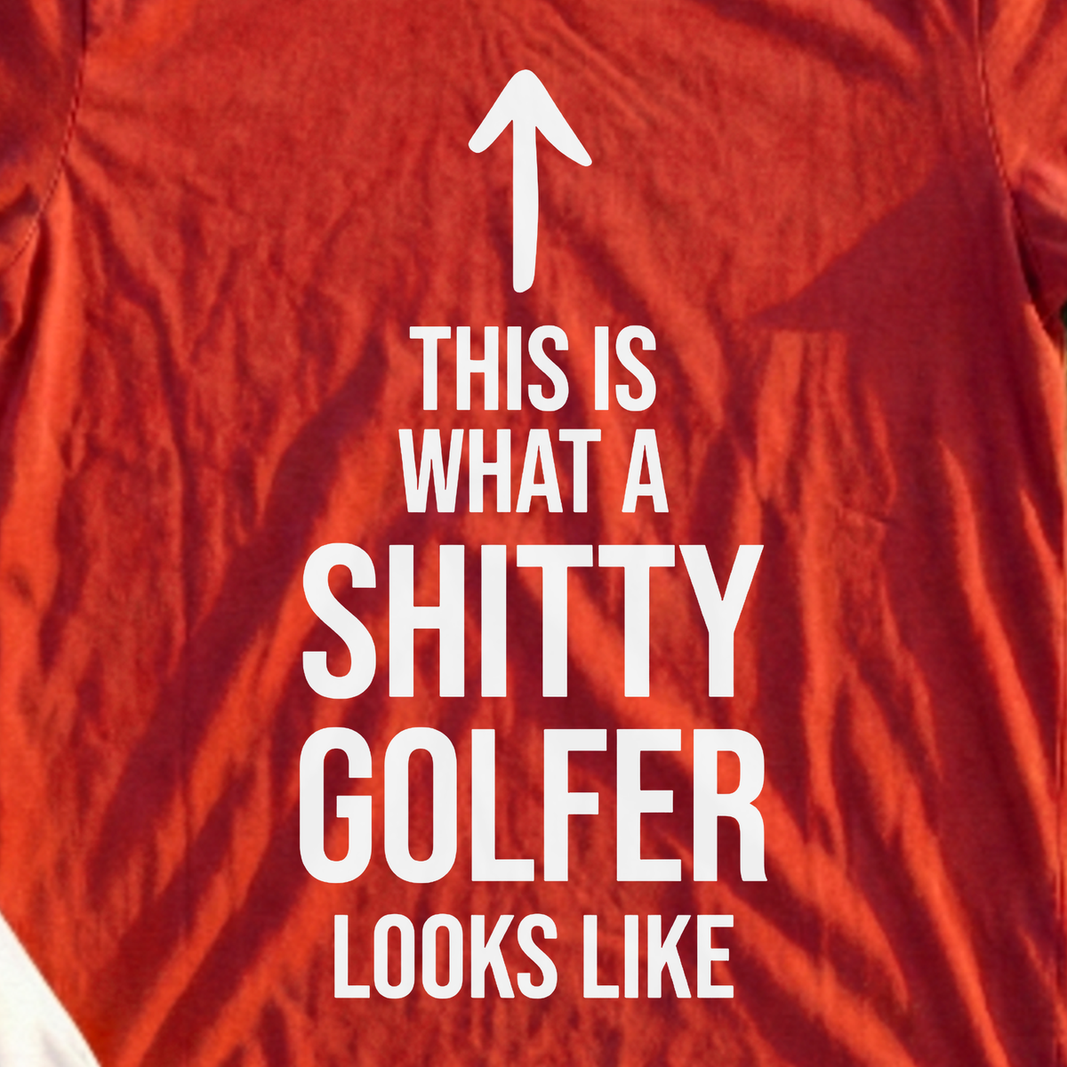 Shitty Golfer Tee, print close-up on Red
