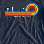 Eat Sleep Golf Retro Tee, print close-up on Navy
