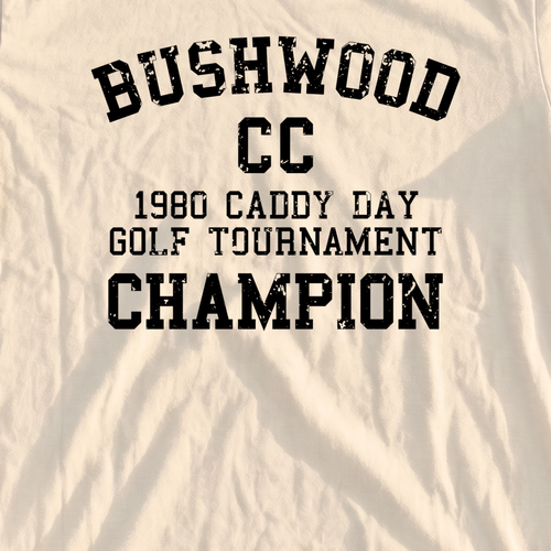Bushwood Caddy Day Champion Premium Tee, print close-up on Ivory
