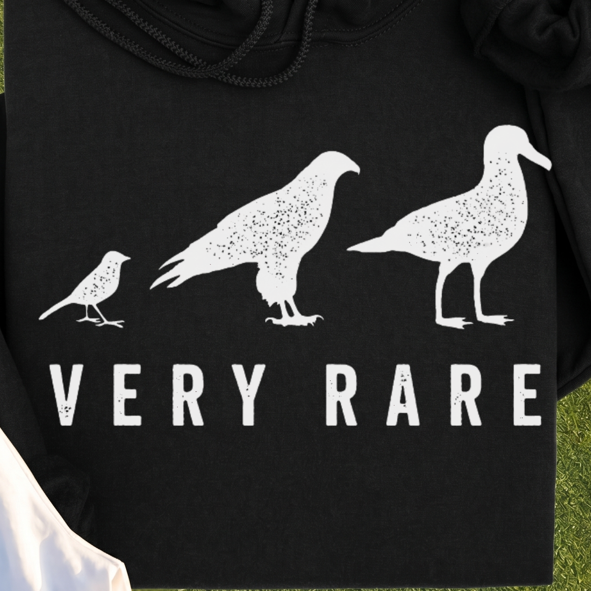 Very Rare Hoodie, print close-up on Black