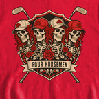 Four Horsemen Sweatshirt, print close-up on Red