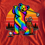 Long Strange Drive Sunset Tee, print close-up on Red