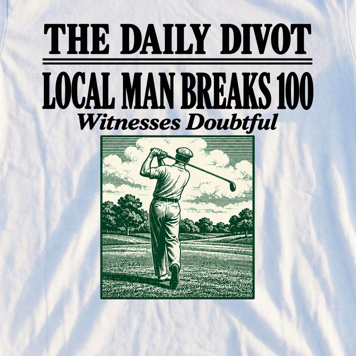 Local Man Breaks 100 Tee, print close-up on White