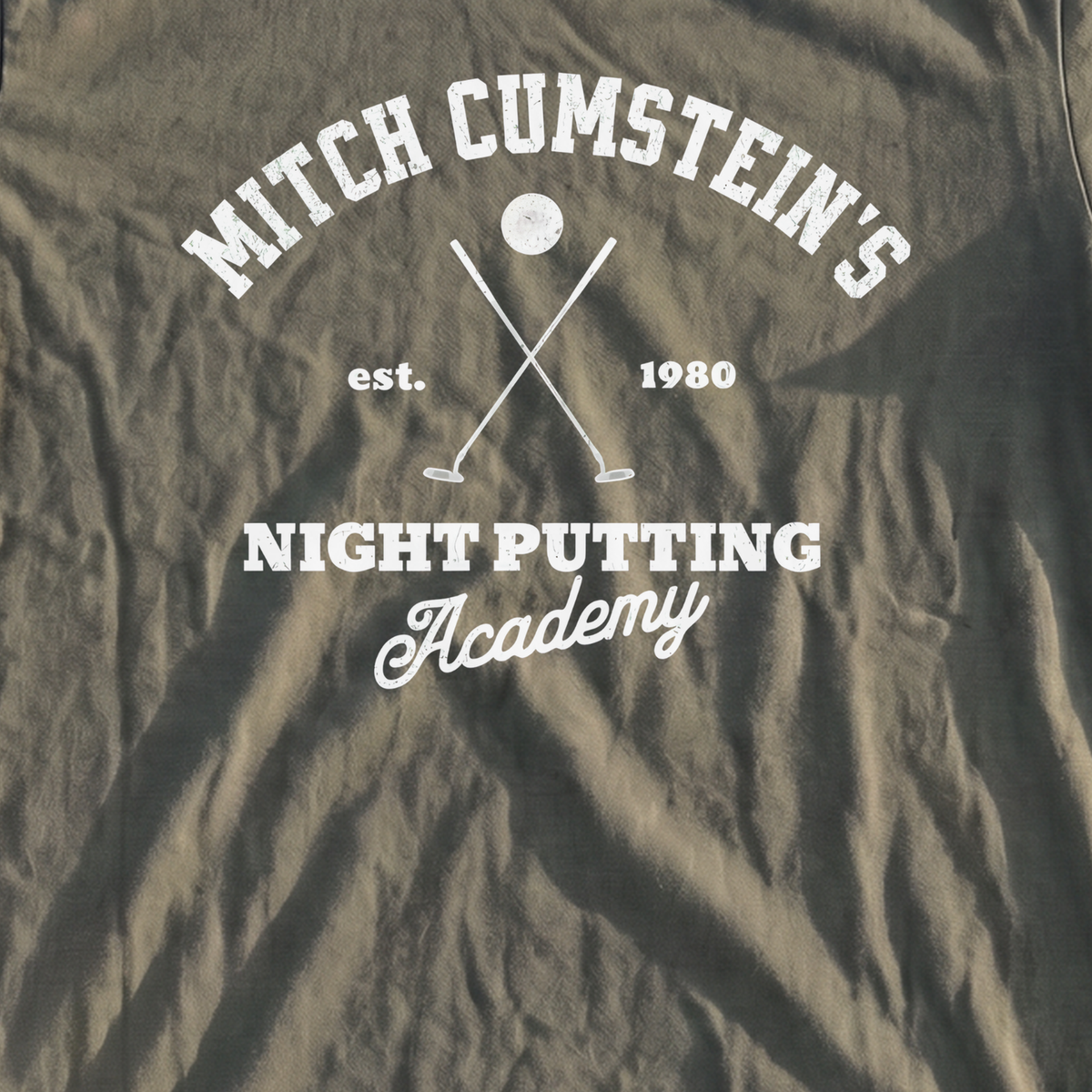 Mitch Cumstein Night Putting Premium Tee, print close-up on Moss