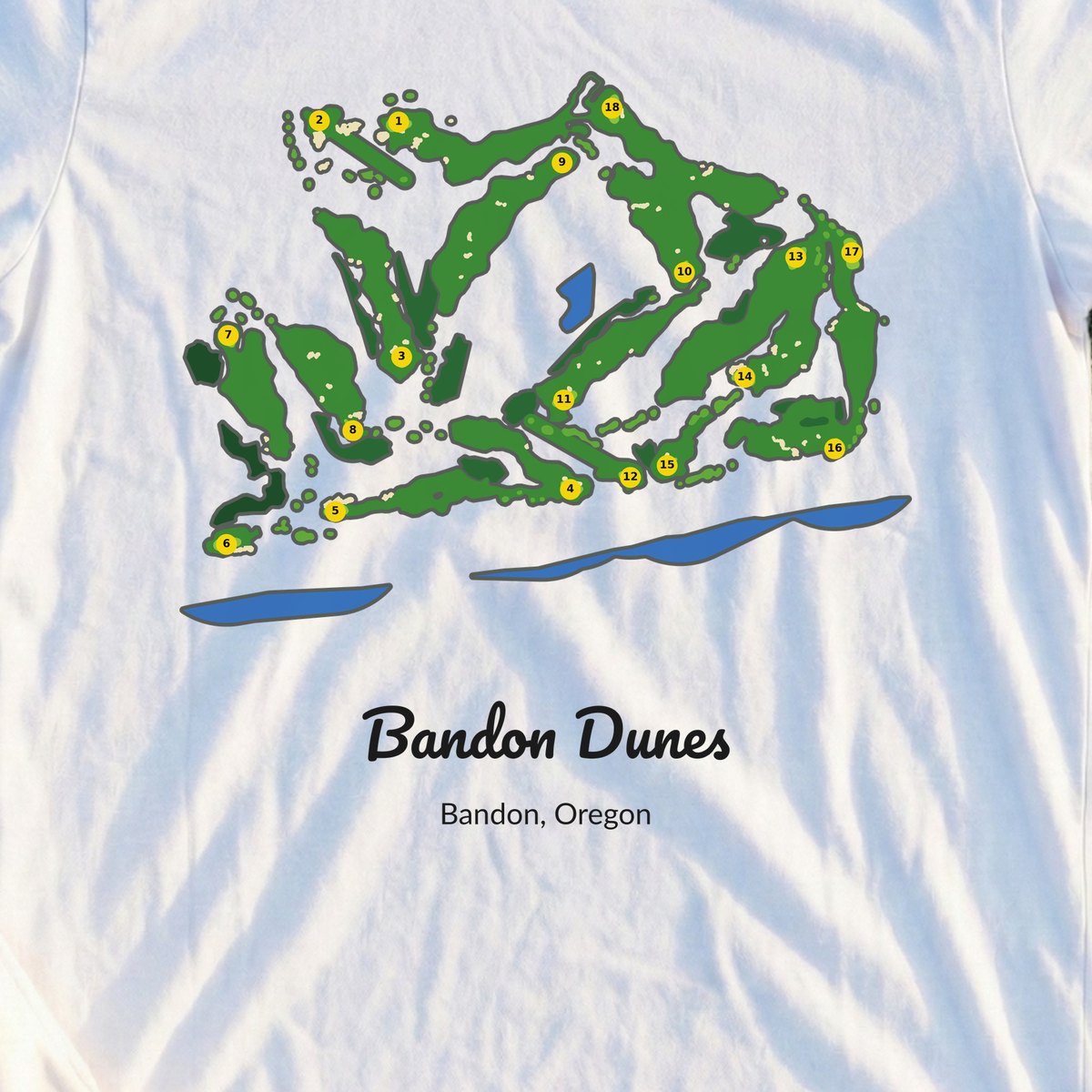 Bandon Dunes Course Map Tee, print close-up on White