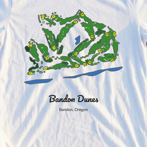 Bandon Dunes Course Map Tee, print close-up on White