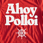 Ahoy Polloi Long Sleeve Tee, print close-up on Red