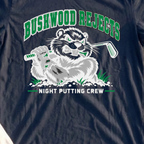 Night Putting Crew Tee, print close-up on Navy