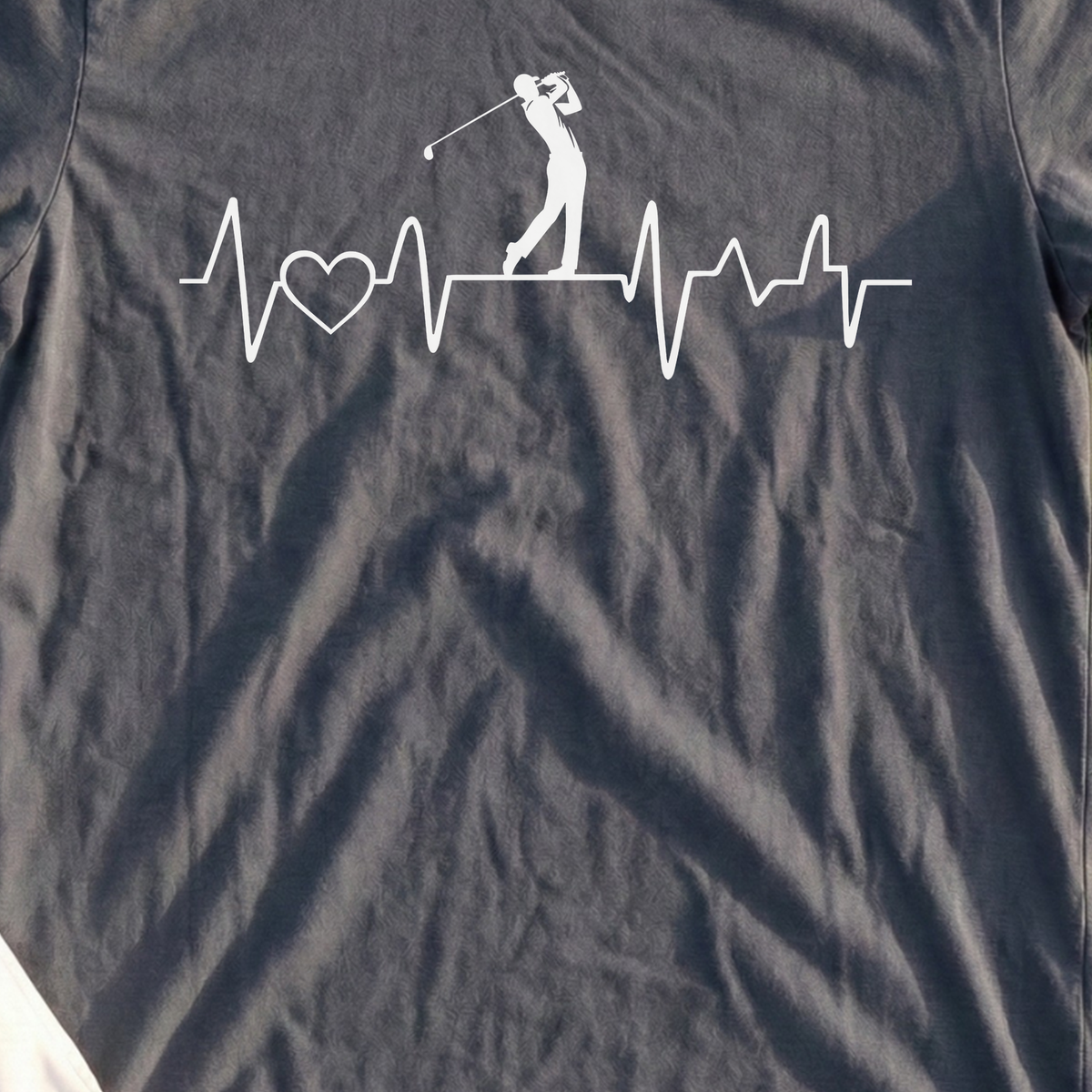 Golf Heartbeat Line Tee, print close-up on Dark Heather