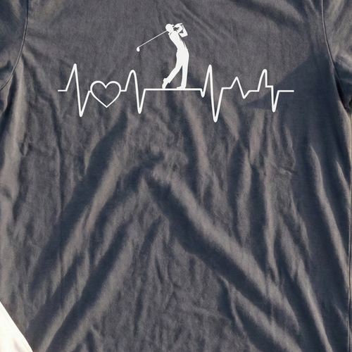 Golf Heartbeat Line Tee, print close-up on Dark Heather