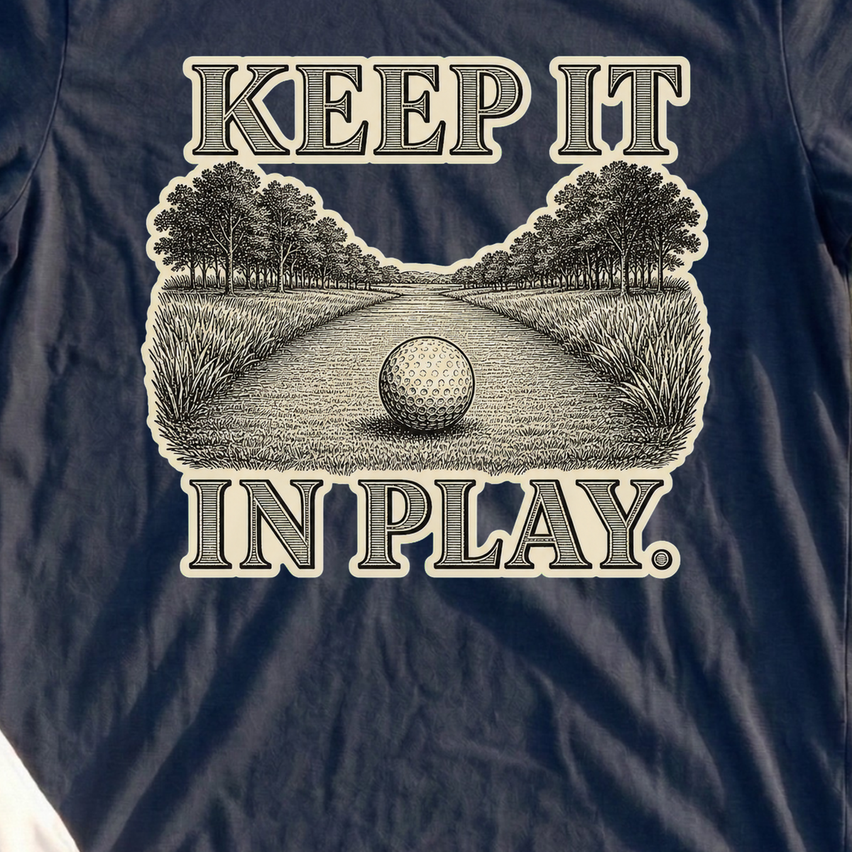Keep It In Play Tee, print close-up on Navy