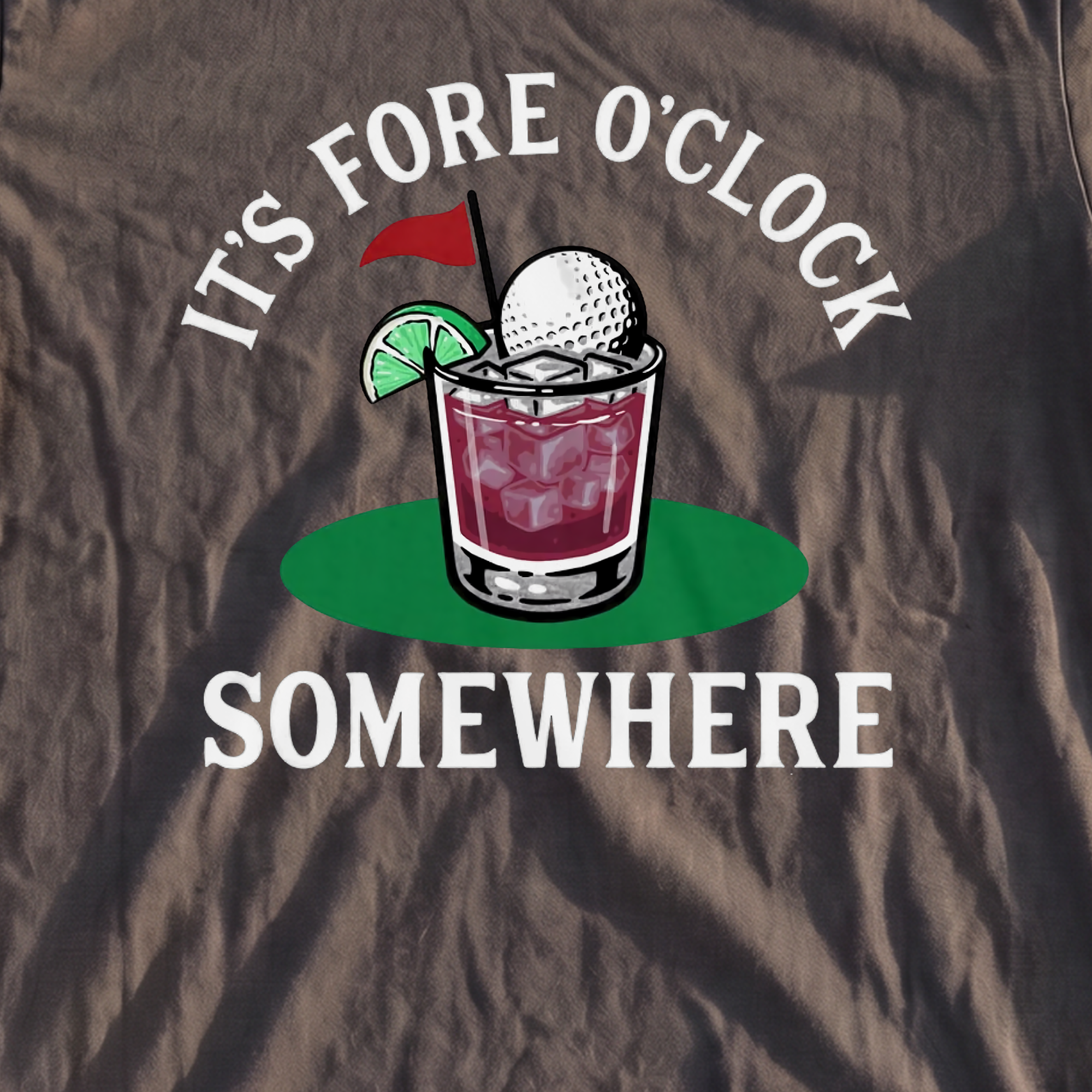 Fore O'Clock Somewhere Heavyweight Tee, print close-up on Pepper