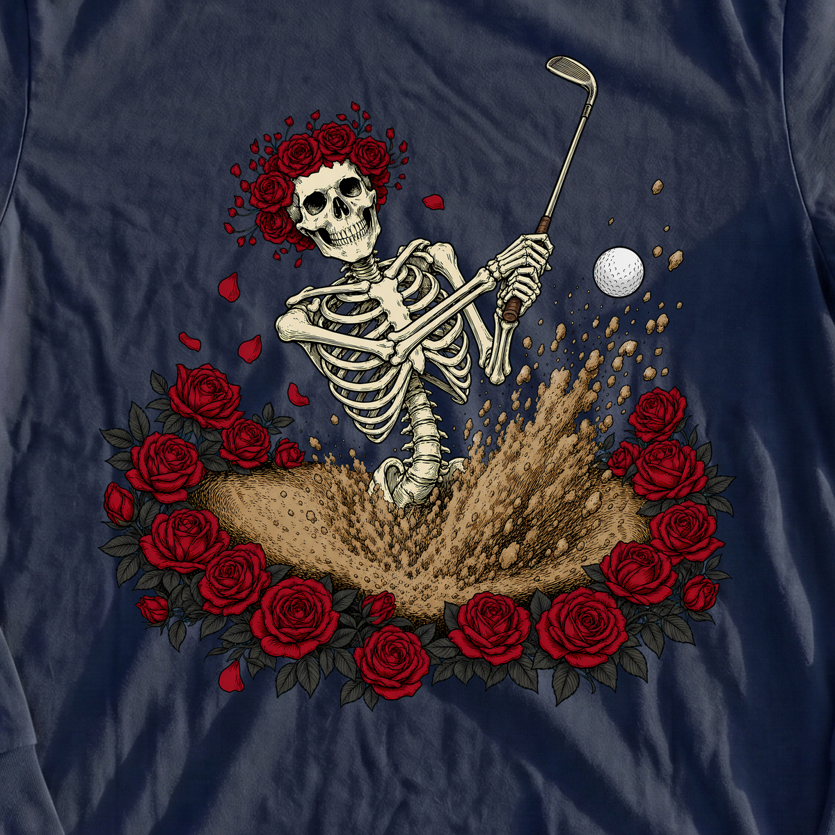 Dust To Dust Long Sleeve Tee, print close-up on Navy