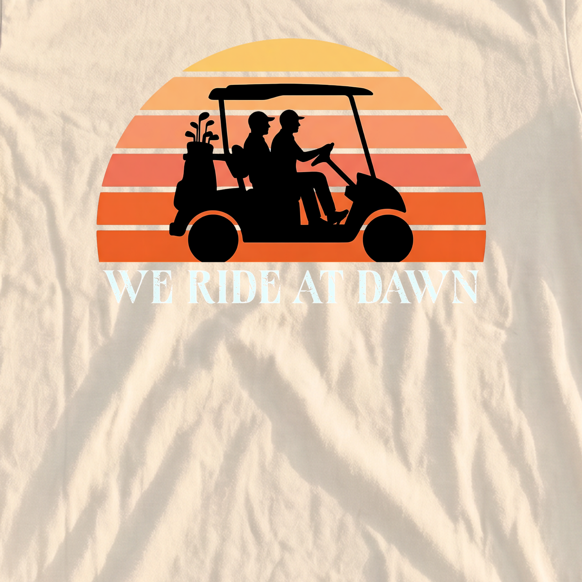 We Ride At Dawn Sunrise Heavyweight Tee, print close-up on Ivory