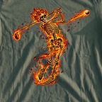 Rose Skeleton Flame Tee, print close-up on Military Green