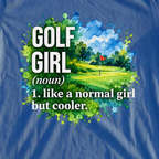 Golf Girl Watercolor Tee, print close-up on Royal