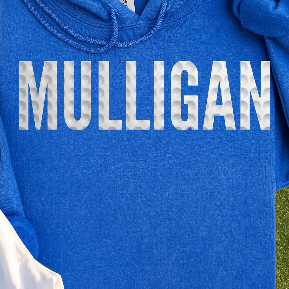 MULLIGAN Dimples Hoodie, print close-up on Royal