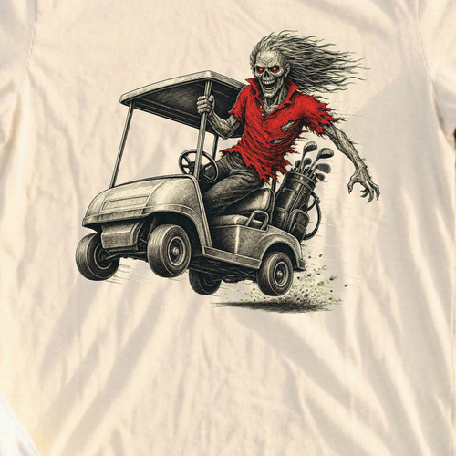 Bogeyman Cart Ride Tee, print close-up on Natural