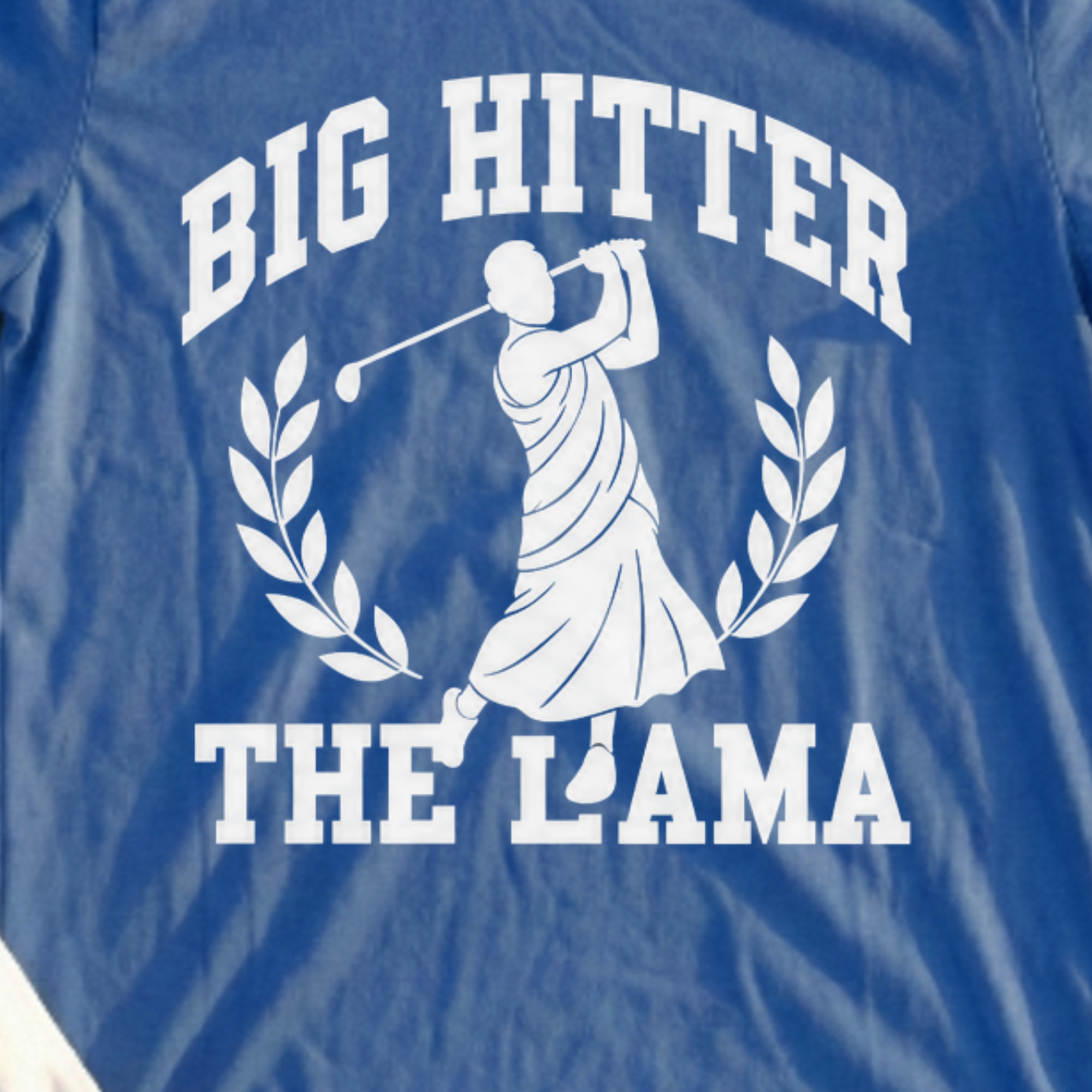 Big Hitter Robes Tee, print close-up on Royal