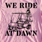 We Ride At Dawn Cart Long Sleeve Tee, print close-up on Light Pink