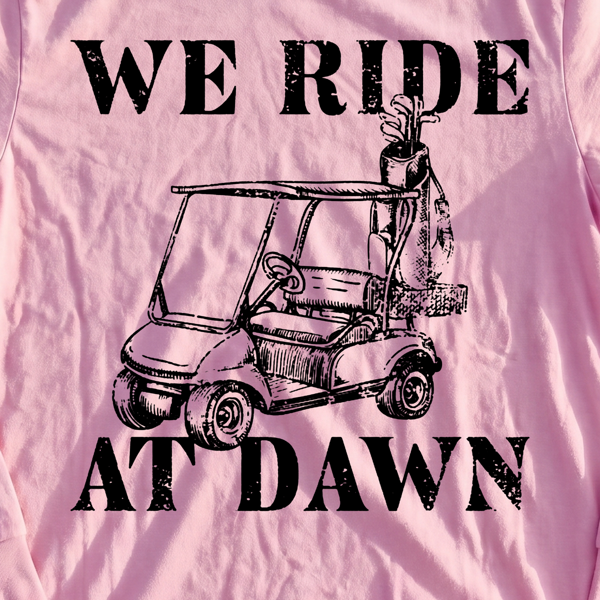 We Ride At Dawn Cart Long Sleeve Tee, print close-up on Light Pink