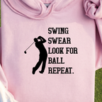 Swing Swear Repeat Hoodie, print close-up on Light Pink