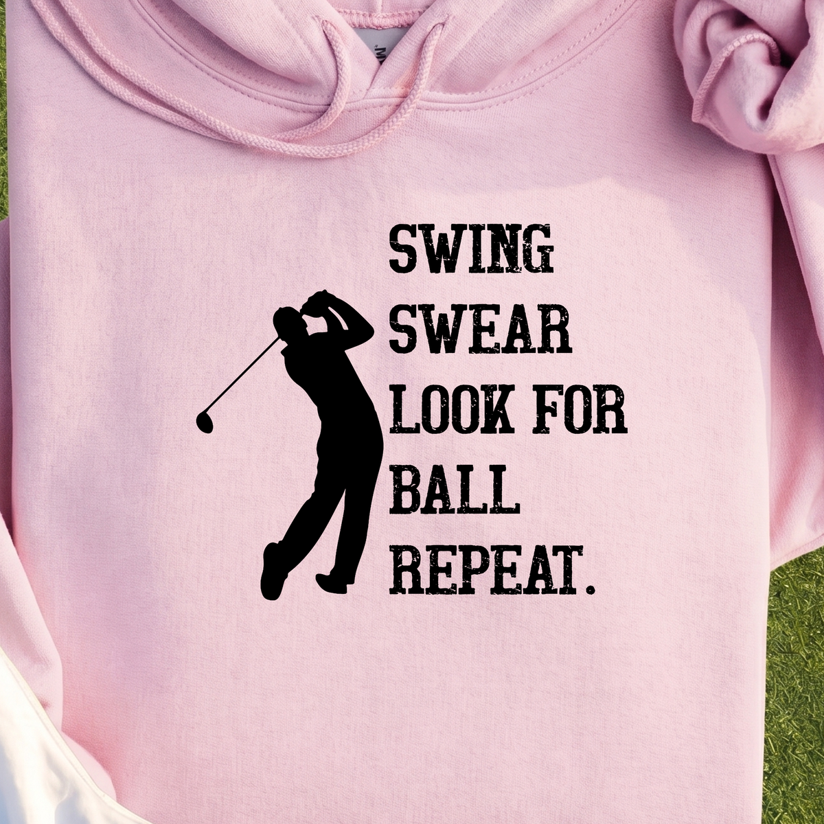 Swing Swear Repeat Hoodie, print close-up on Light Pink