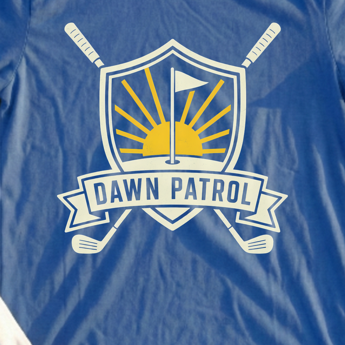 Dawn Patrol Tee, print close-up on Royal