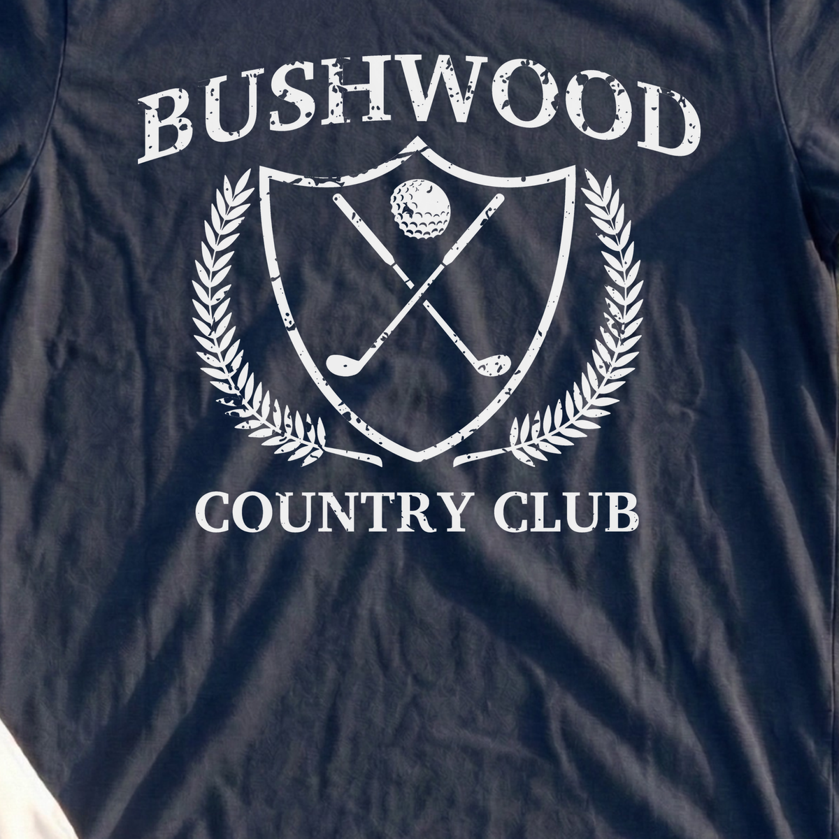 Bushwood Country Club Tee, print close-up on Navy