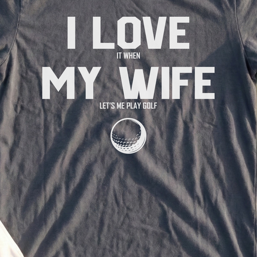 I Love My Wife Tee, print close-up on Dark Heather