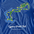 Cypress Point Club Course Map Long Sleeve Tee, print close-up on Royal