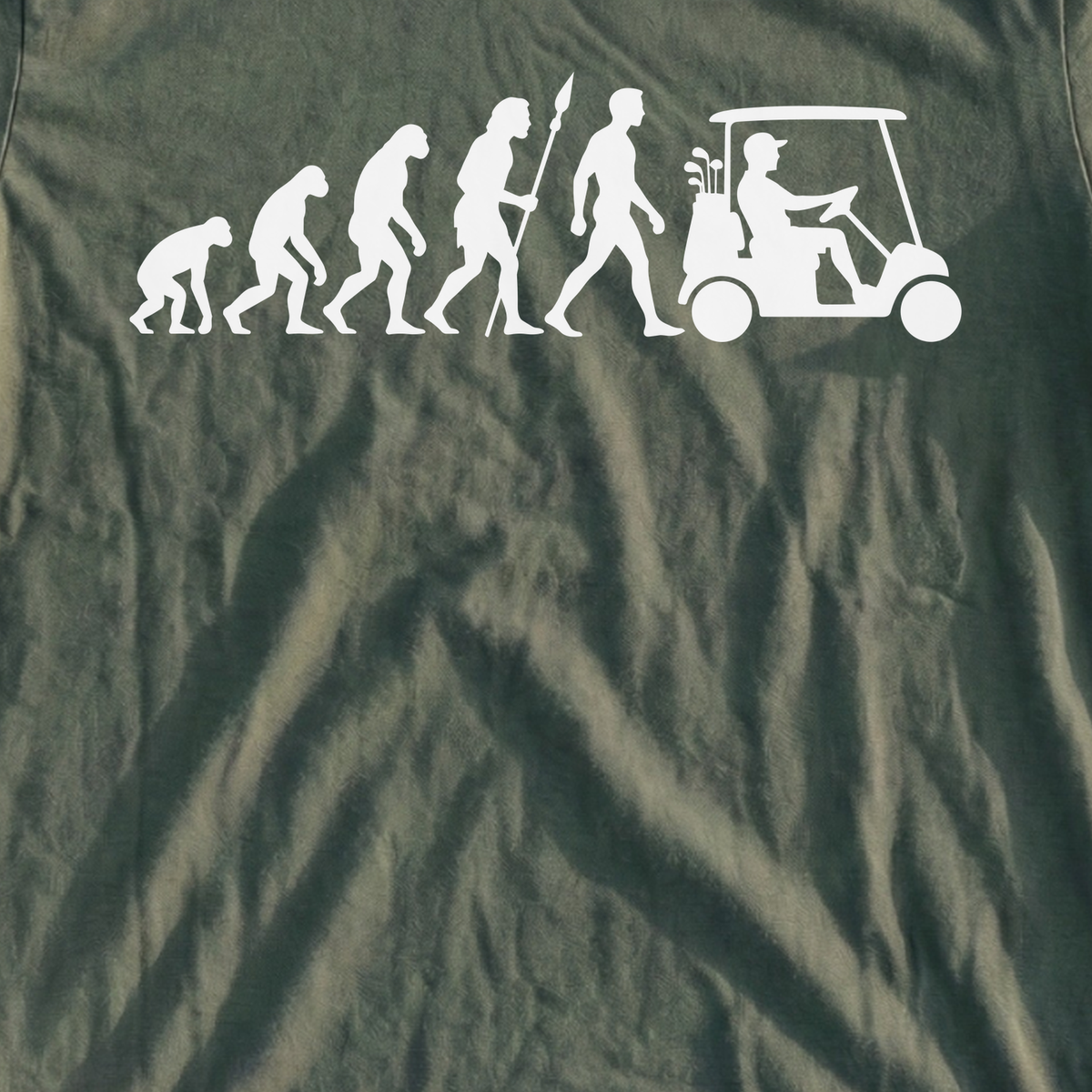 Golf Cart Evolution Tee, print close-up on Military Green
