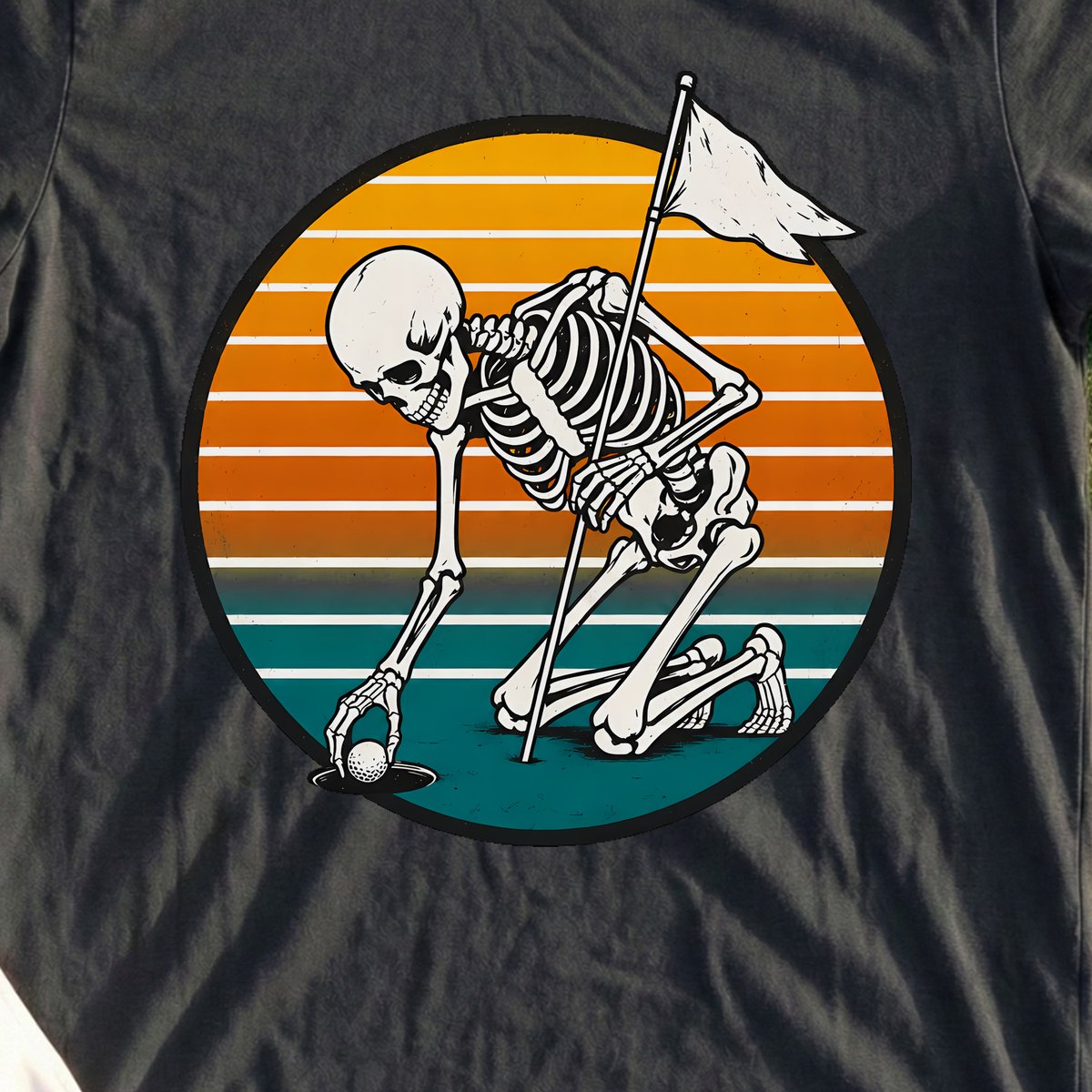 Sunset Skeleton Tee, print close-up on Black