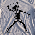 Angry Female Golfer Long Sleeve Tee, print close-up on Sport Grey