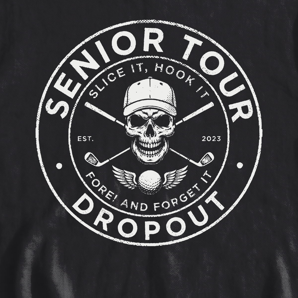 Senior Tour Dropout Sweatshirt, print close-up on Black