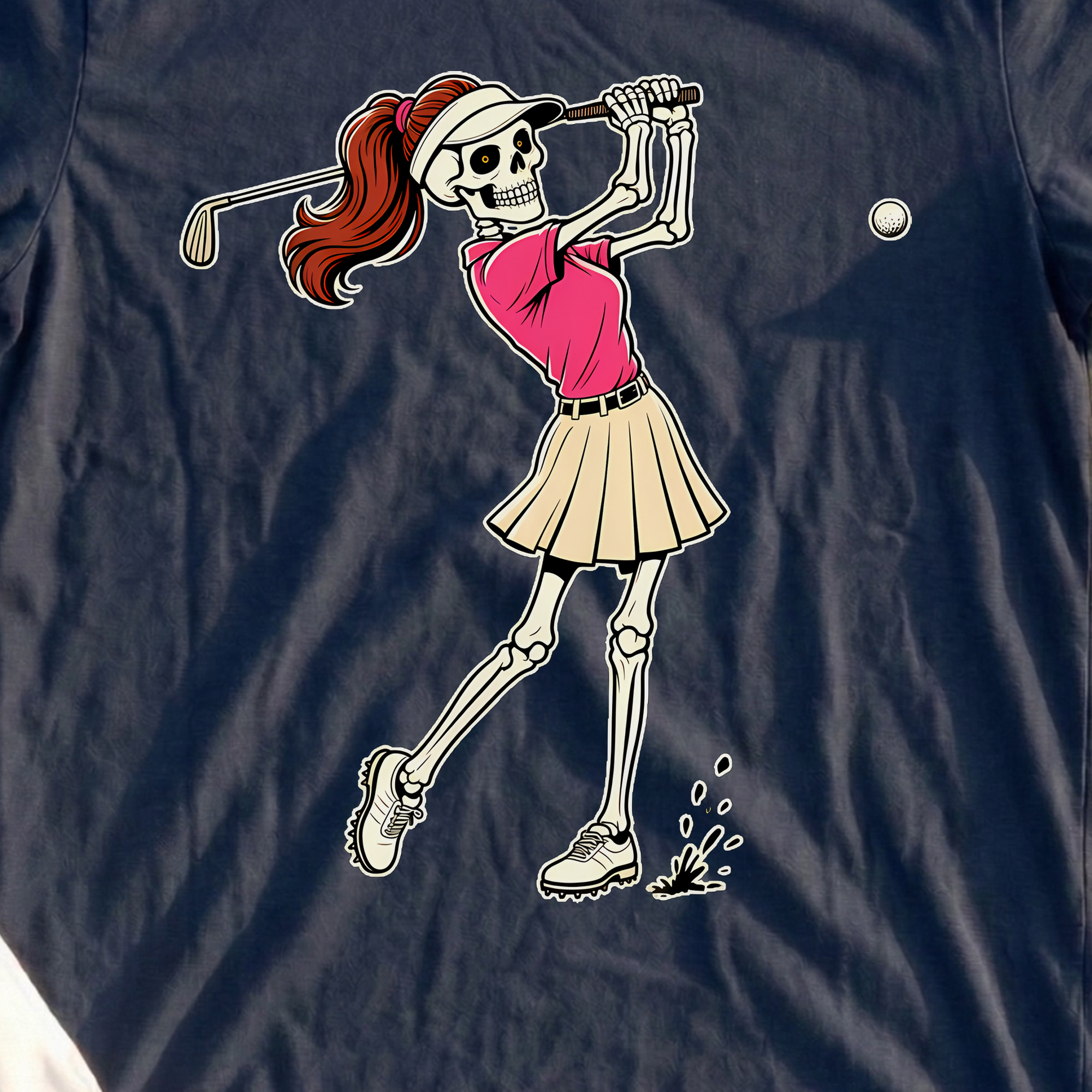 Lady Skeleton Tee, print close-up on Navy