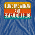 I Love One Woman Retro Stripes Tee, print close-up on Royal