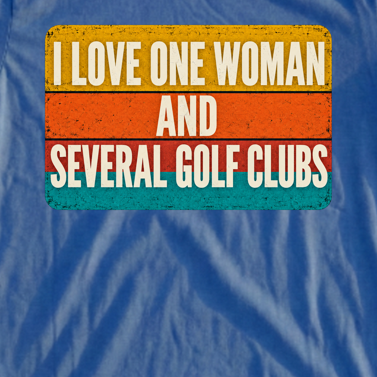 I Love One Woman Retro Stripes Tee, print close-up on Royal