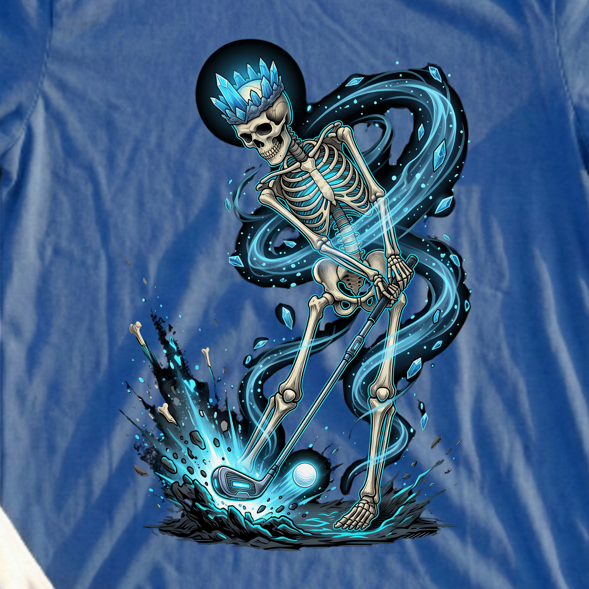 Ice Crown Skeleton Tee, print close-up on Royal