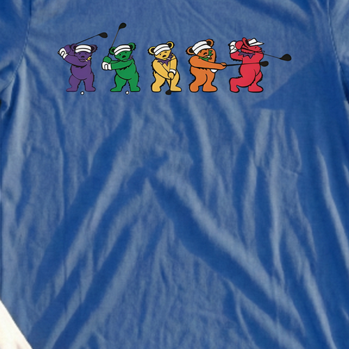 Golf Swing Bears Tee, print close-up on Royal