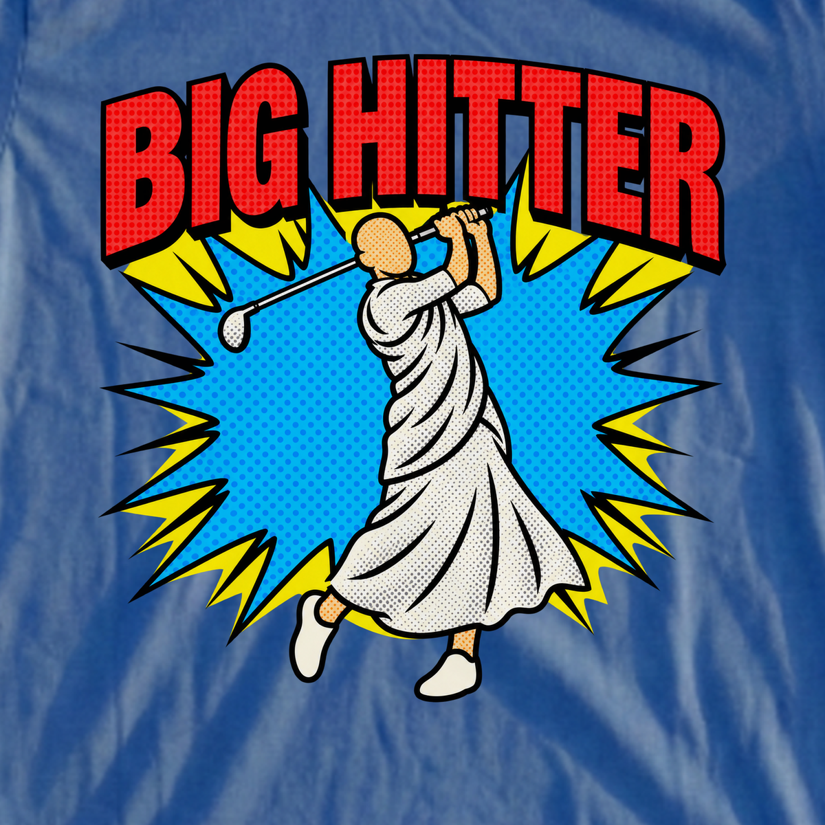 Big Hitter Pop Art Tee, print close-up on Royal