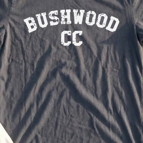 Bushwood CC Tee, print close-up on Dark Heather
